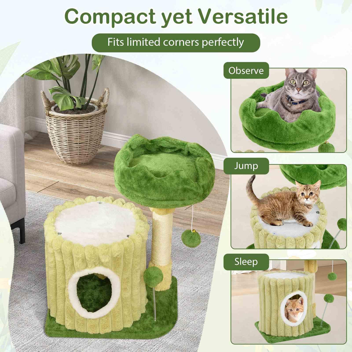 Cute Cat Tree Indoor Versatile Cat Play House Cat Tower w/Sisal Scratching Posts