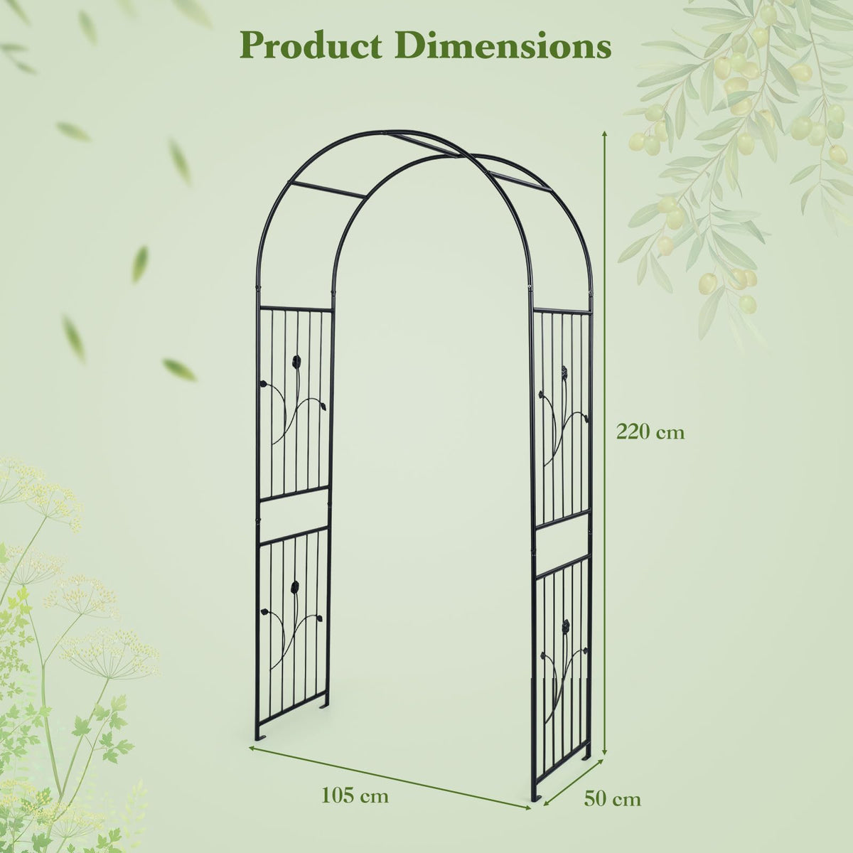Garden Arch, 220cm Tall Heavy Duty Metal Arbor Trellis Archway for Climbing Plants, Roses