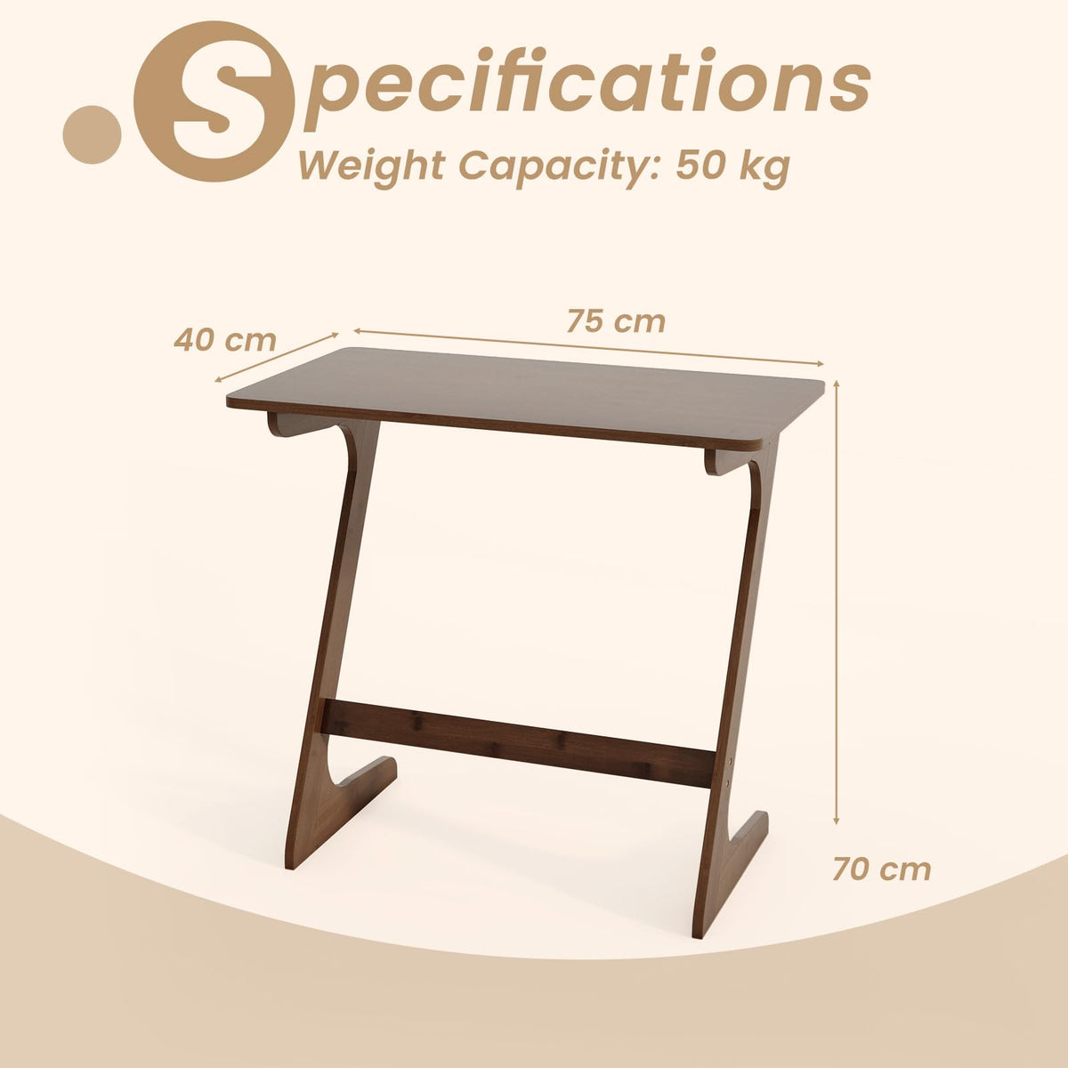 Giantex Bamboo Sofa Side Table, Z-Shaped End Table W/Spacious Tabletop