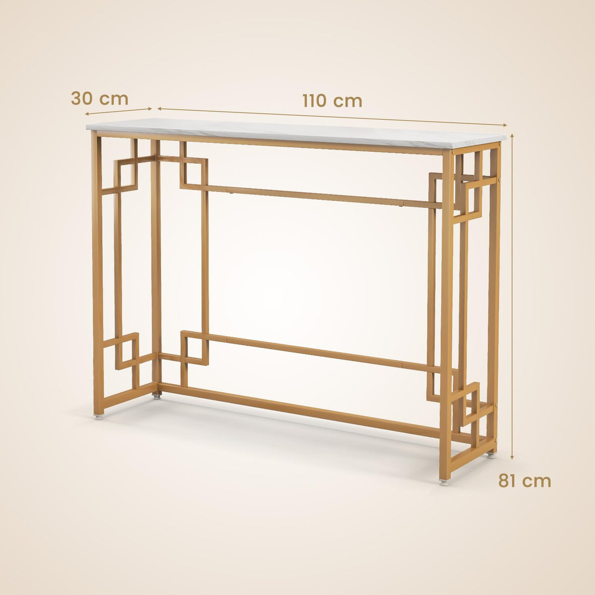 Giantex Modern Console Table, Narrow Entryway Table with Geometric Golden Frame & White Faux Marble Tabletop