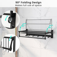 Giantex Foldable Bathroom Towel Rack, Wall Mounted Towel Shelf w/Adjustable Towel Bar & Movable Hooks