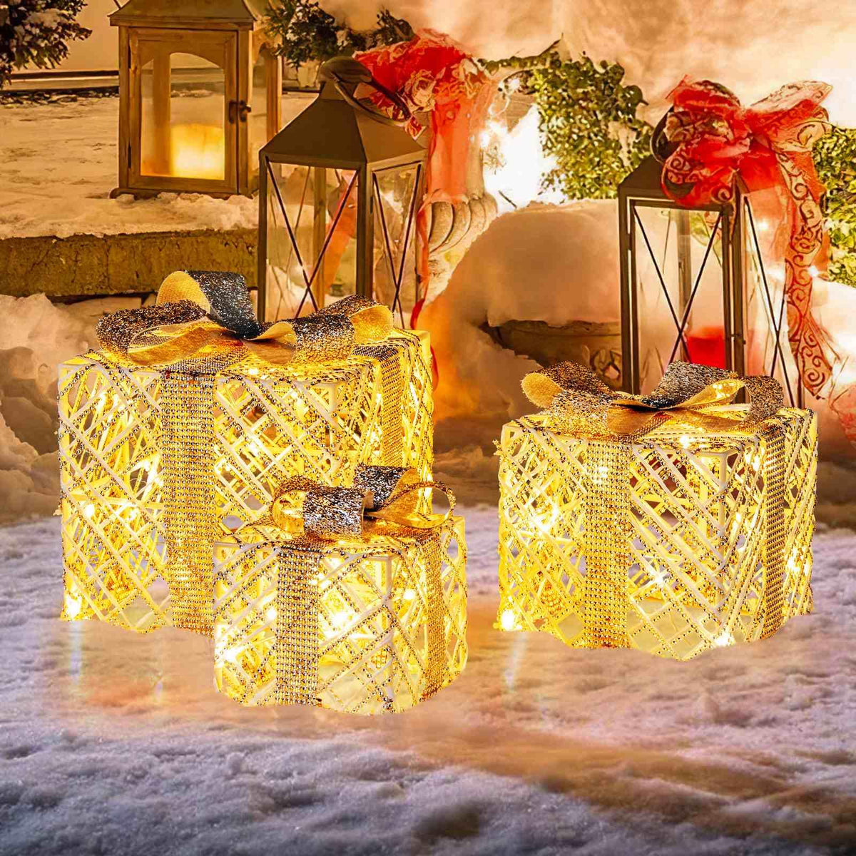 3 Pack Christmas Lighted Gift Box with 50 LED Lights and Bows
