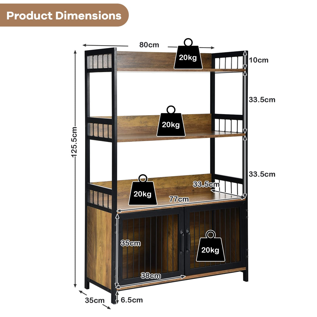 Giantex Industrial Baker’s Rack, 3-Tier Kitchen Microwave Oven Stand w/ 2 Door Storage Cabinet, Rustic Brown
