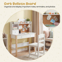 Kids Desk and Chair Set, Wooden Children Study Table with Storage Hutch