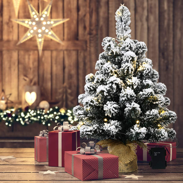 67cm Pre-Lit Snow Flocked Tabletop Christmas Tree with 8 Flash Modes