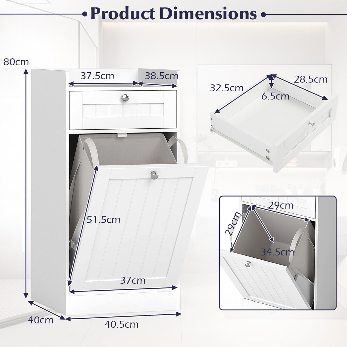 Tilt-Out Laundry Hamper Cabinet Freestanding Bathroom Storage Cabinet with 1/2 Shelf