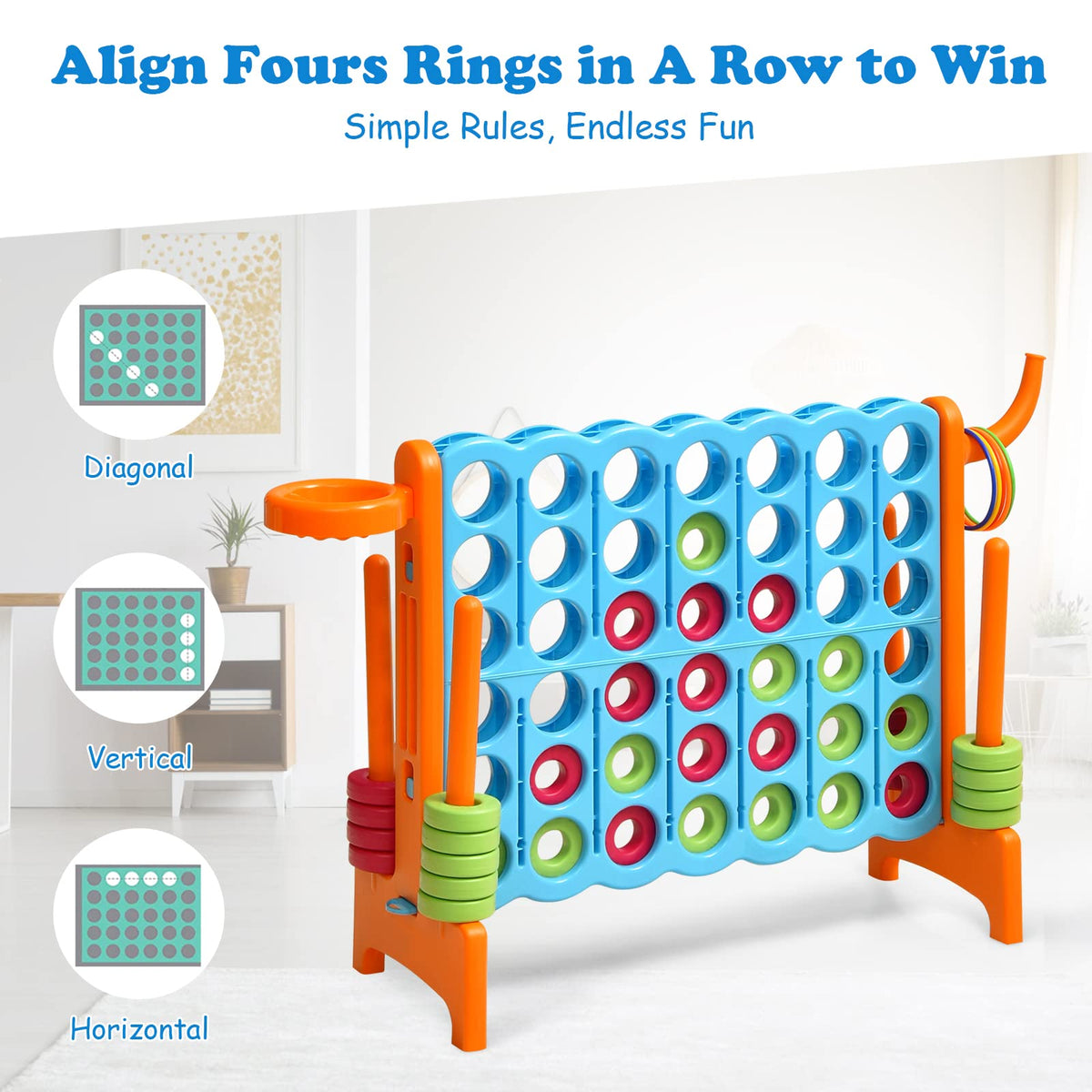 Giant 4-in-A Row, Jumbo 4-to-Score Giant Game Set for Kids & Adults