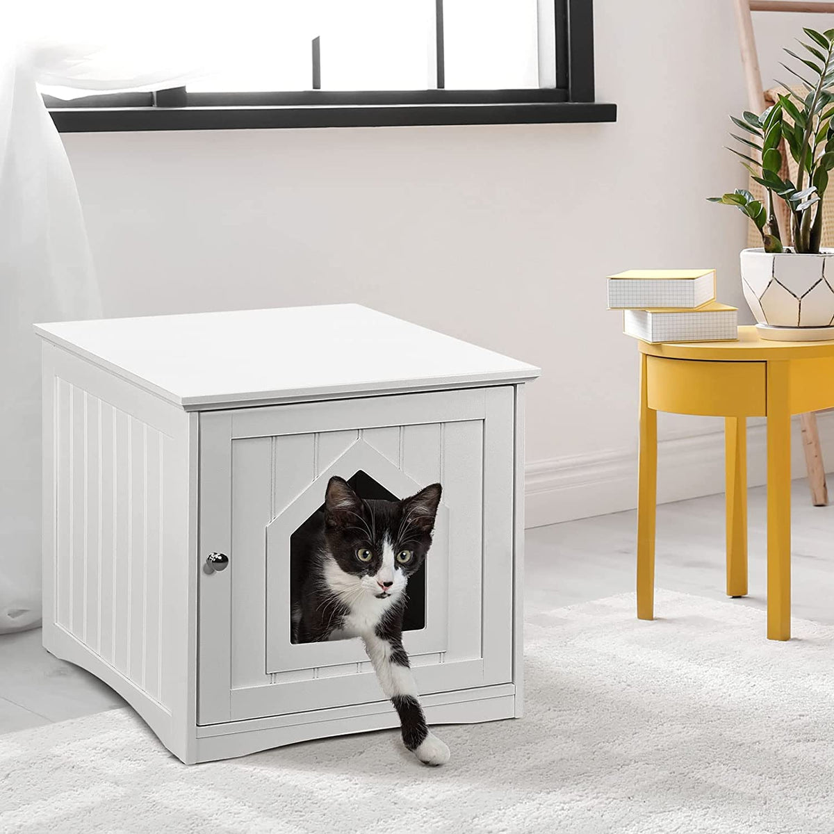 Cat Litter Box Enclosure, Covered Enclosed Kitty Litter Box Square, Small Litter Box Furniture Hidden