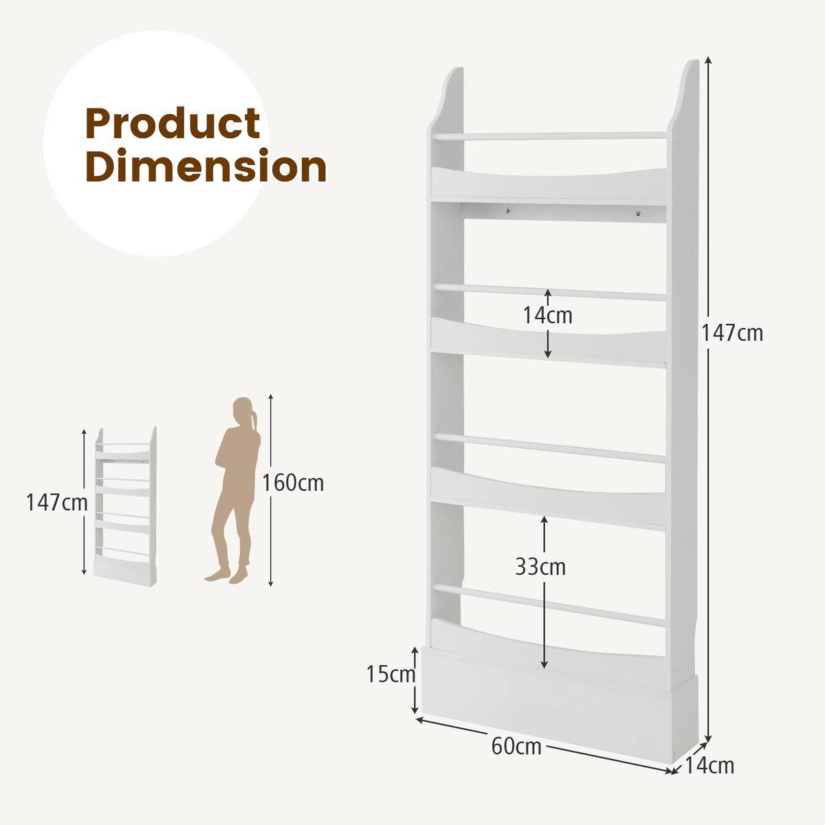 4-Tier Kids Bookcase with 2 Anti-Tipping Kits & Guardrails