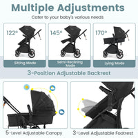 2-in-1 Foldable Baby Stroller with Reversible Seat and Adjustable Backrest