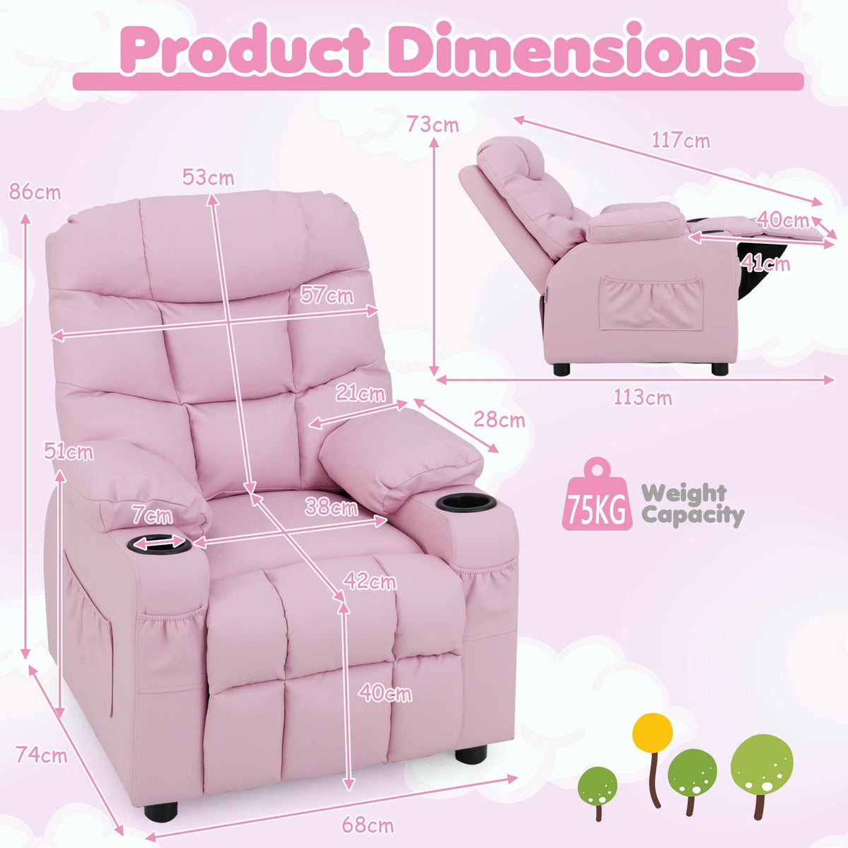 Kids Recliner Chair with Cup Holder