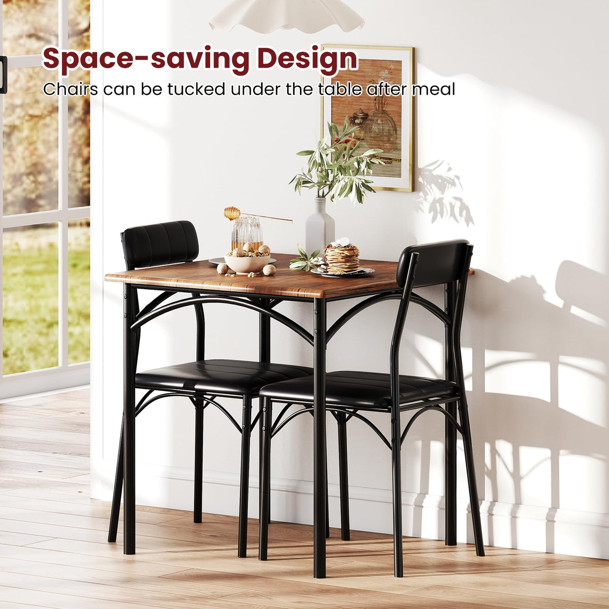 3-Piece Dining Table Set, Square Kitchen Table & 2 Chairs
