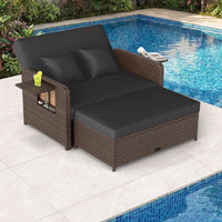 Patio Rattan Daybed, 2-Piece Loveseat & Storage Ottoman Set