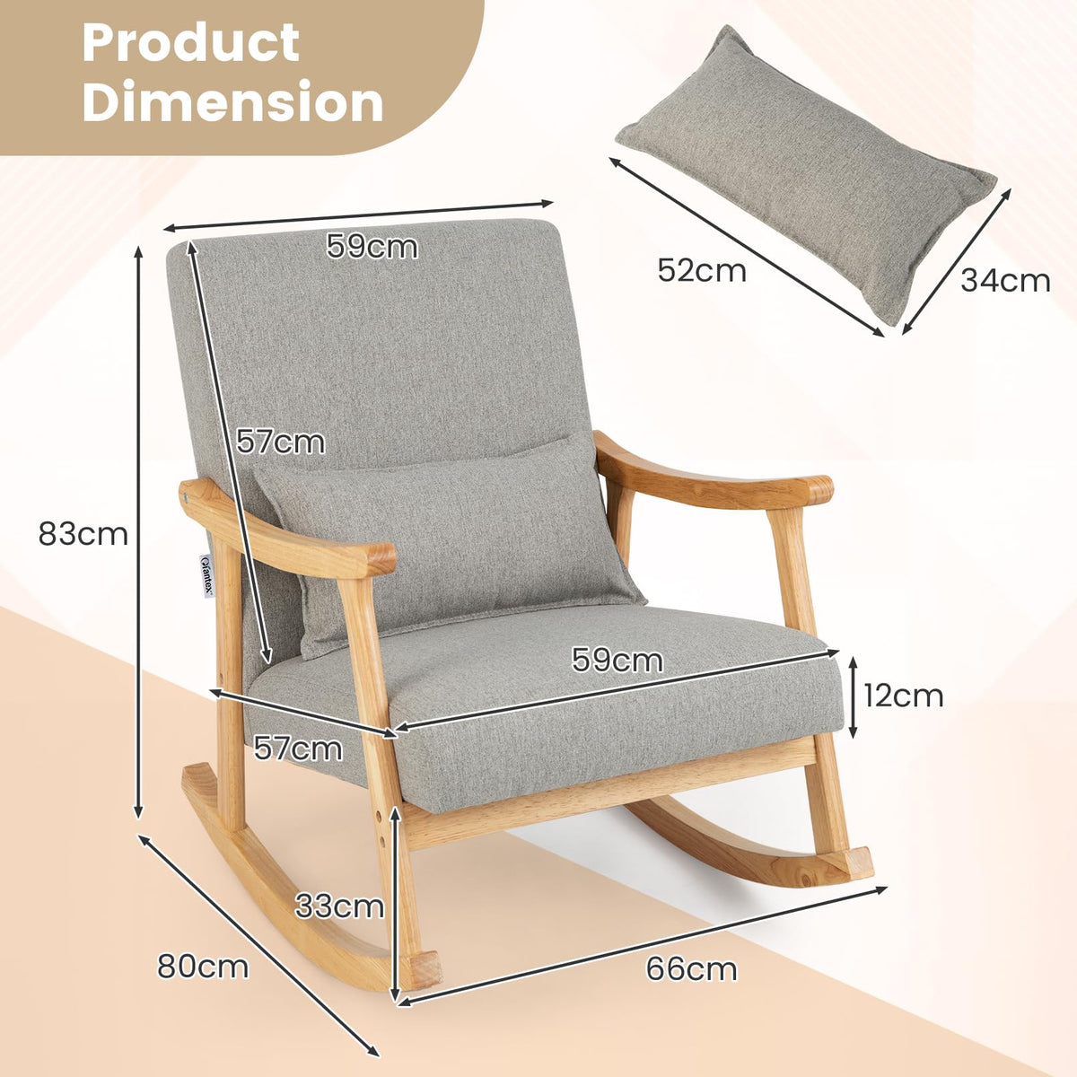 Giantex Upholstered Nursery Rocking Chair w/Lumbar Pillow