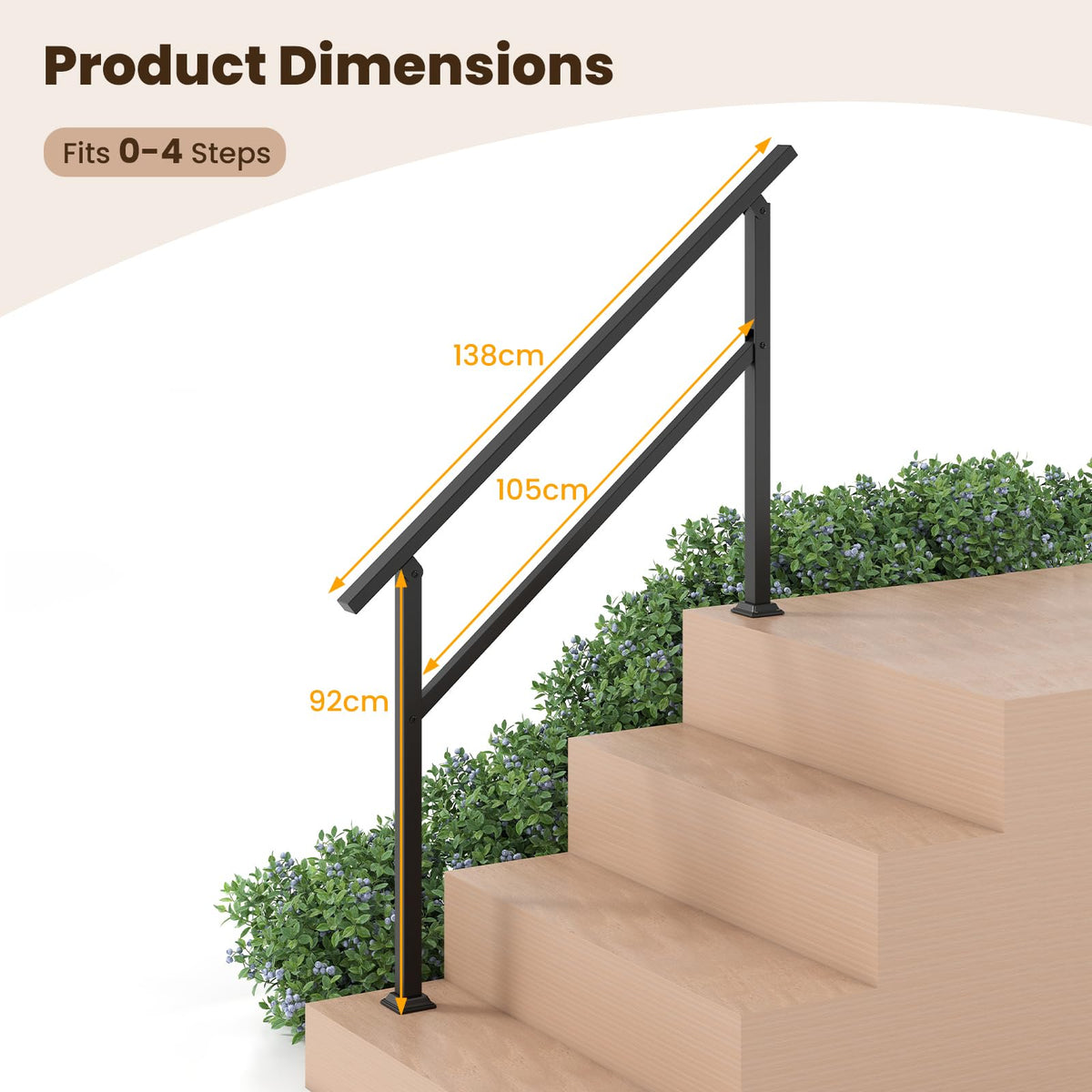 2 Pcs Metal Handrail Fits 0-4 Steps with Flexible Angle Adjustment and Installation Kit for Outdoor Steps