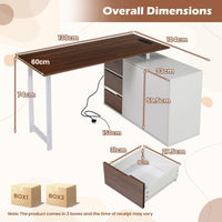 Giantex L-Shaped Desk with File Cabinet & Power Outlet, 138 cm Reversible Corner Computer Desk with 3 Drawers