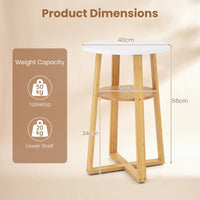 Giantex Round Side Table Set of 2 with Lower Shelf, Solid Bamboo Frame