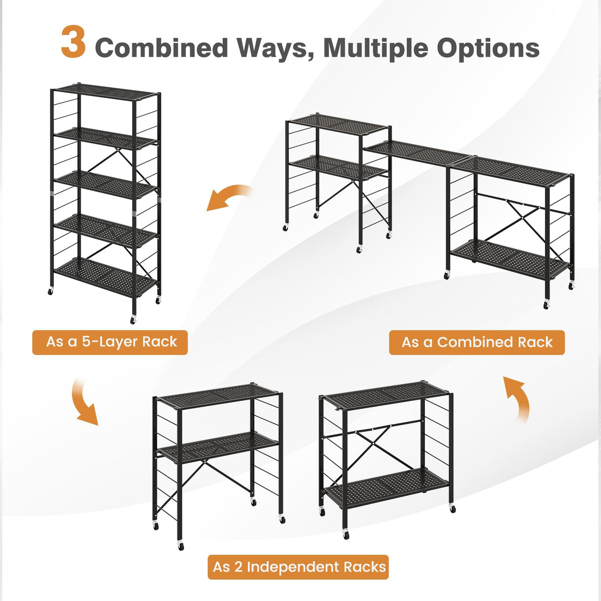 Giantex Folding Storage Shelves, 5-Tier Metal Collapsible Shelves with Wheels