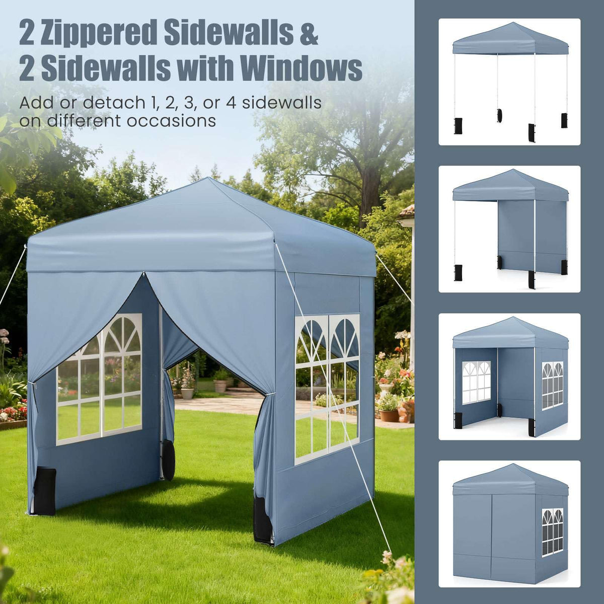 2 x 2 M Pop up Canopy Tent, Outdoor Patio Commercial Sunshade Shelter w/ 4 Sidewalls