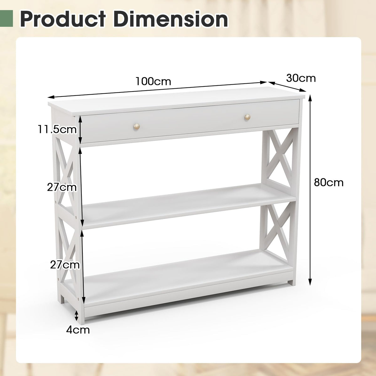 Console Table with Drawer and 2 Shelves for Living Room Entryway