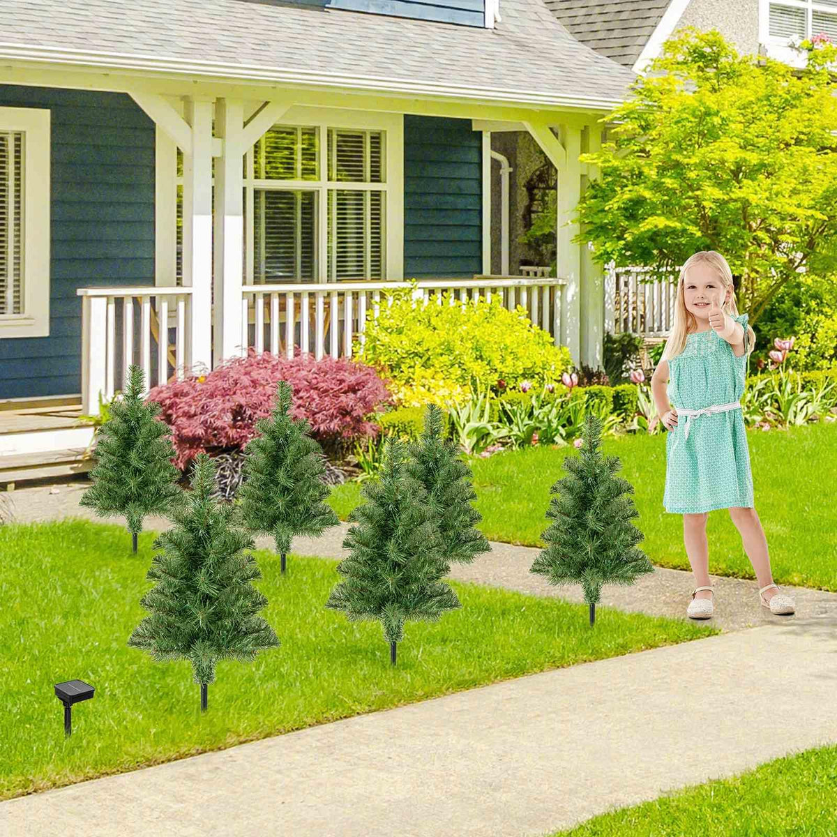 6-Pack Pre-Lit Artificial Christmas Tree 45CM Solar Powered Mini Xmas Trees