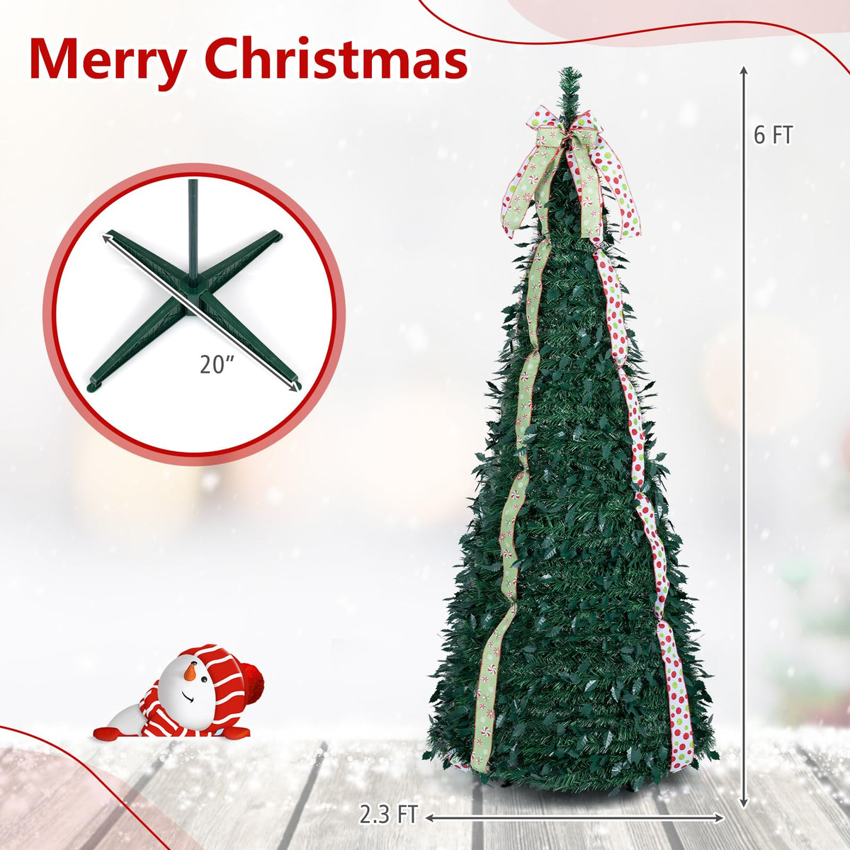 1.8M/2.1M Artificial Christmas Tree with Tree Topper Bow and 4 Ribbons