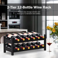 Giantex 2-Tier Wine Rack, Bamboo Wine Display Storage Shelf w/ Arc Design, Coffee