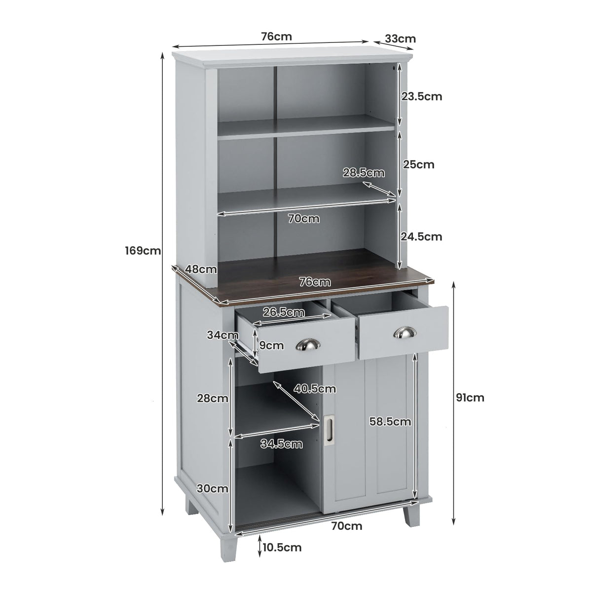 Buffet Cabinet with Hutch Sliding Doors and Drawers for Pantry