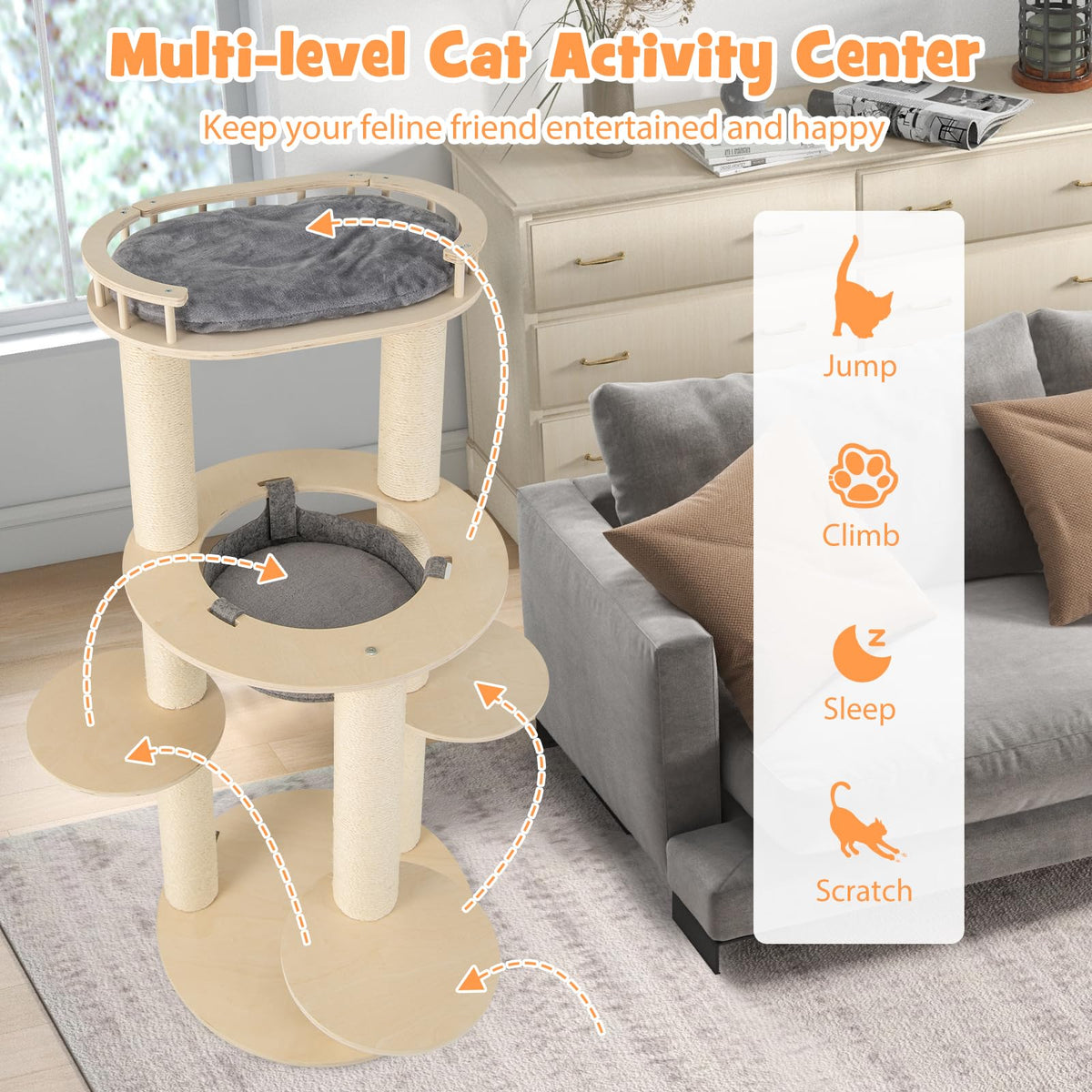 155CM Tall Multi-level Cat Tower for Indoor Cats