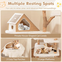 150cm Tall Solid Wood Cat Tree, Modern Wooden Cat Tower w/ 2 Perches