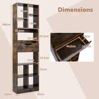 180cm Tall Freestanding Bookcase with Drawer and 2 Anti-Tip Kits for Home Office