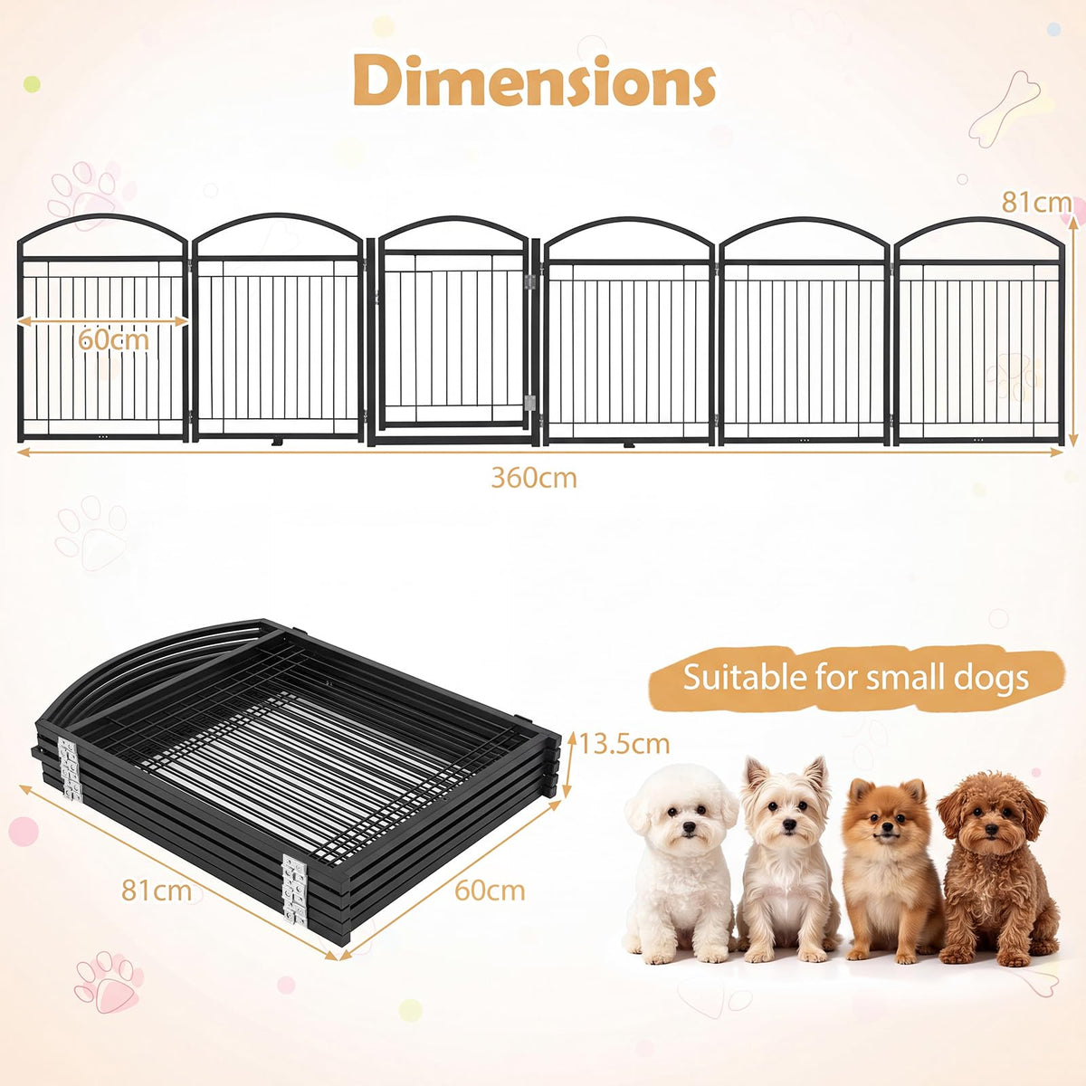 360/480x81cm Foldable Metal Dog Gate with Door 6/8 Panels
