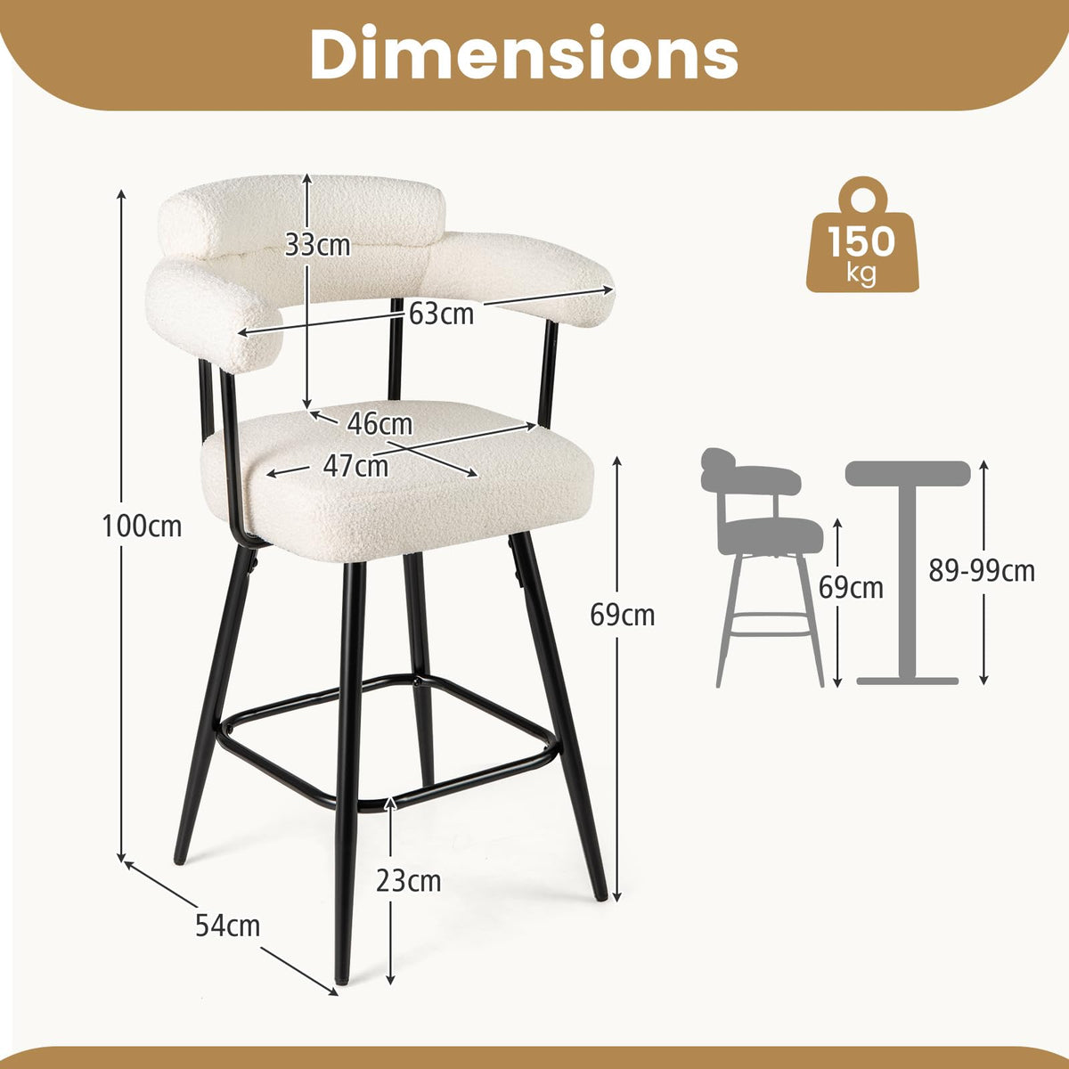 Swivel Bar Stool Set of 2 with Curved Back and Arms