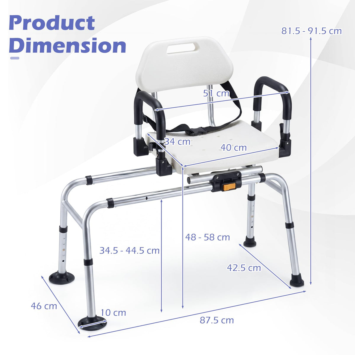 Sliding Shower Chair with Backrest, Duty Non-Slip Tub Transfer Bench w/Swivel Seat