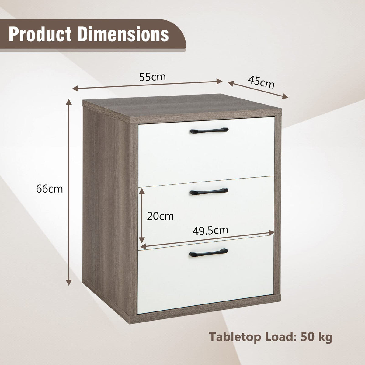 Giantex Modern End Table Wooden File Cabinet with 3 Pull-Out Drawers Gray & White