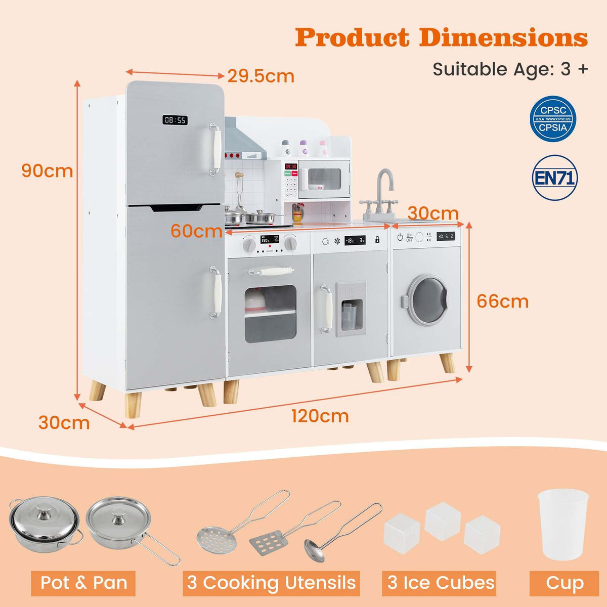 Modular Kids Kitchen Playset with Range Hood and Washing Machine