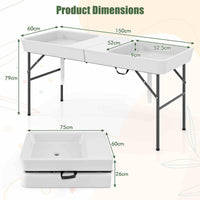 1.5M Folding Ice Cooler Table, Outdoor Chilling Table w/Double Sinks