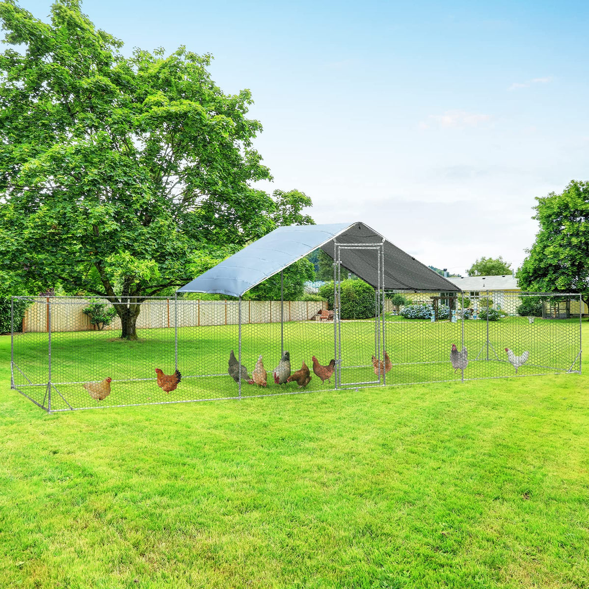 Extra Large Metal Chicken Coop, Walk-in Poultry Cage Hen Rabbit Run House