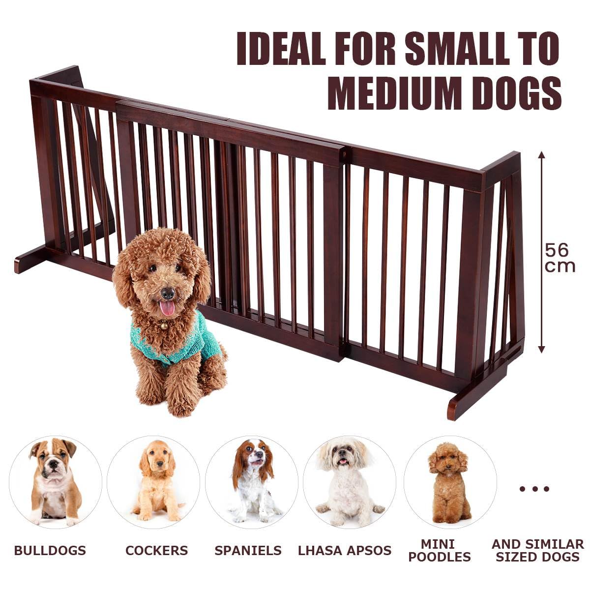 3 Panel Folding Wood Pet Slide Gate with Adjustable Length for Dogs