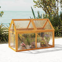 Wood Cold Frame Greenhouse, Portable Raised Flower Planter Protection with Transparent Panels