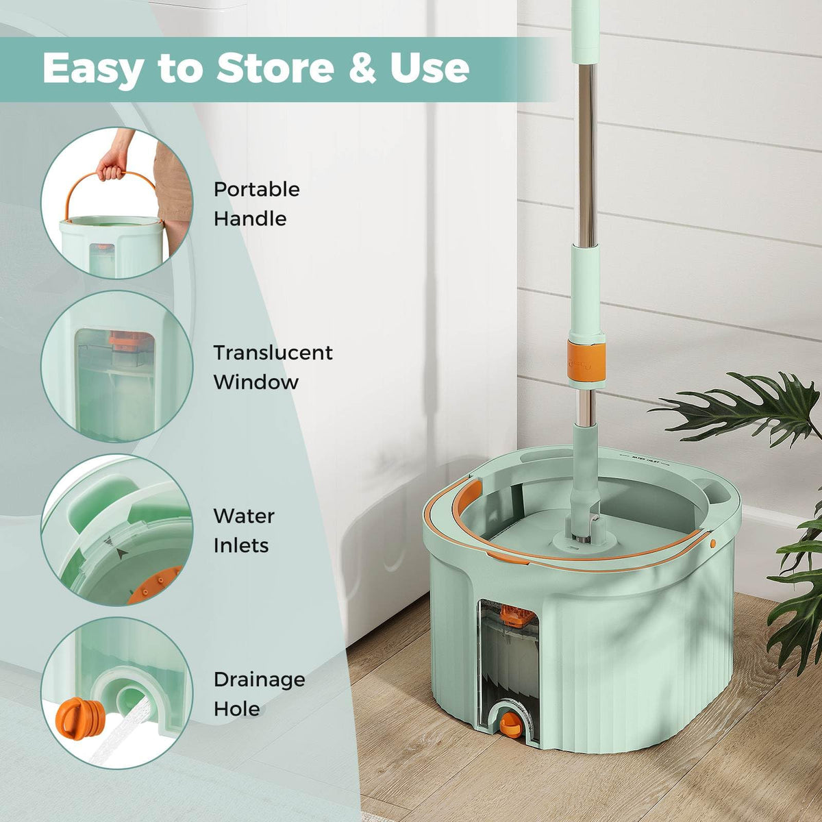 Spin Mop and Bucket Set with Replaceable Mop Pads