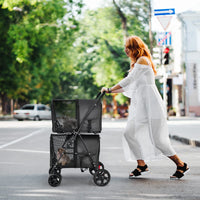 4-in-1 Double Layer Pet Stroller, Foldable Cat Dog Stroller on Wheels