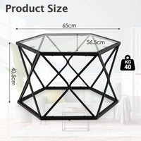 Giantex Geometric Glass Coffee Table, Hexagonal Central Table w/Tempered Glass Top & Metal Frame