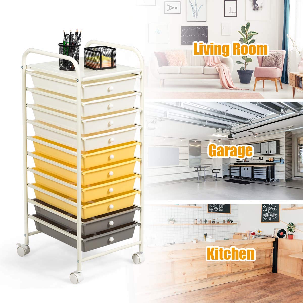 10-Drawer Rolling Storage Cart, Utility Tools Scrapbook Paper Organizer Cart