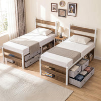 Giantex Single Size Metal Bed Frame w/3 Drawers & Storage Cubes, Industrial Platform Bed