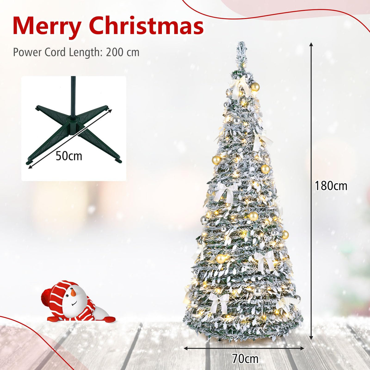 180cm Pre-Lit Pop Up Christmas Tree w/ 140 Warm White LED Lights