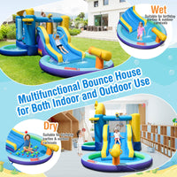 Inflatable Water Slide, Inflatable Water Park Jumping Castle w/2 Splash Pools, Basketball Hoop (Without Blower)