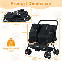Double Pet Stroller Foldable Dog Walk Jogger with Adjustable Sunshade