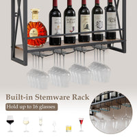 Industrial Wall Mounted Wine Rack, 3 Tiers Metal Hanging Wine Shelf