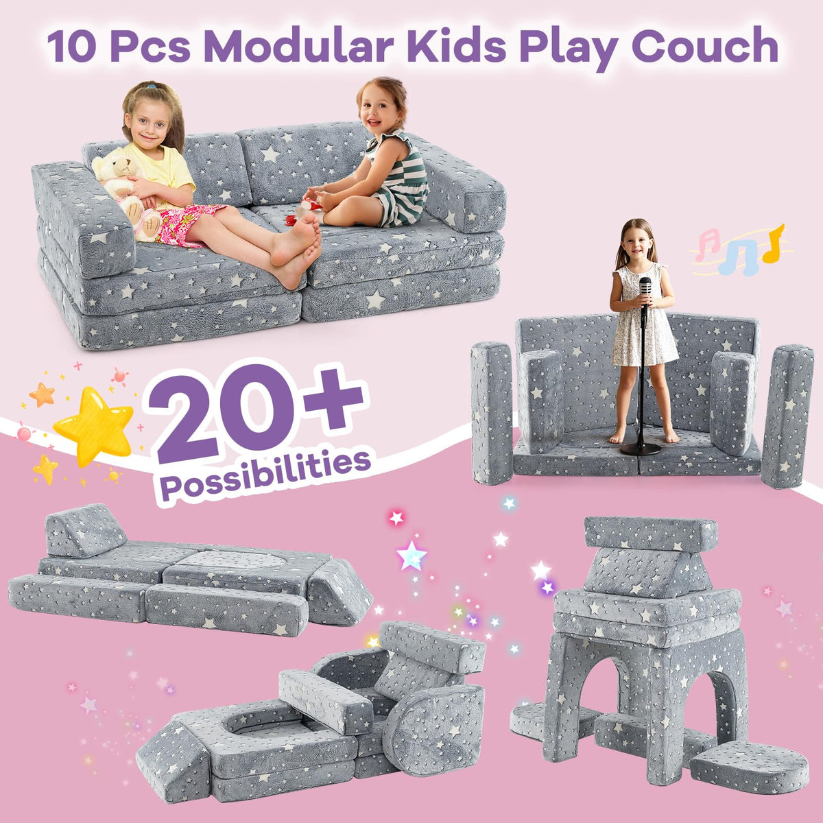 10 Pieces Modular Toddler Sectional Sofa Glow in the Dark